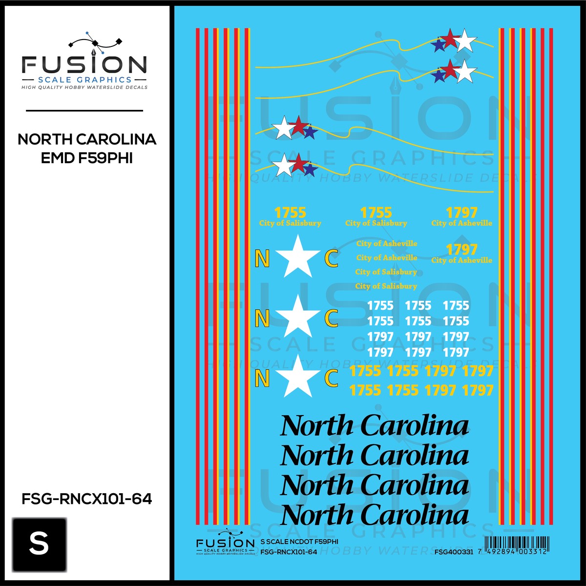 S Scale North Carolina DOT EMD F59PHI Locomotive Decal Set