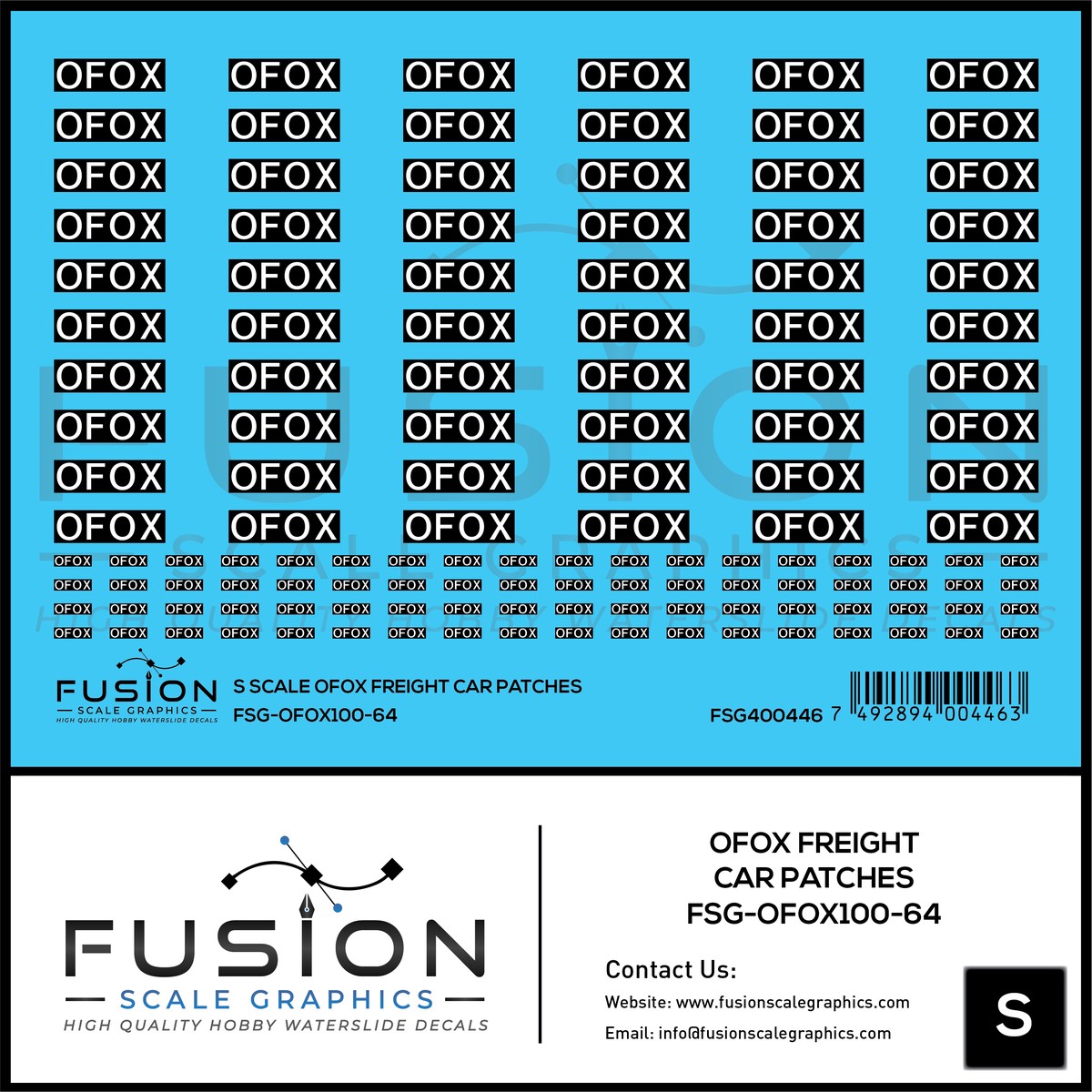 S Scale OFOX White/Black Freight Car Patch Outs Decal Set