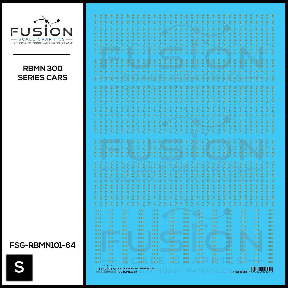 S Scale Reading Blue Mountain & Northern 300 Series Passenger Cars Decal Set