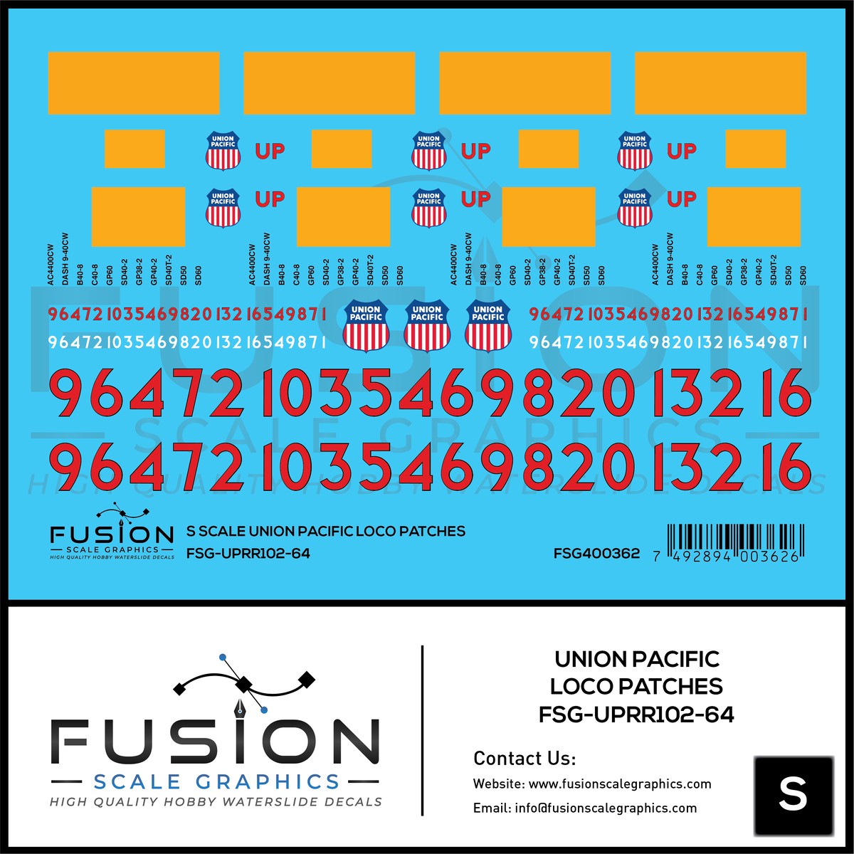 S Scale Union Pacific Locomotive Patching Decal Set