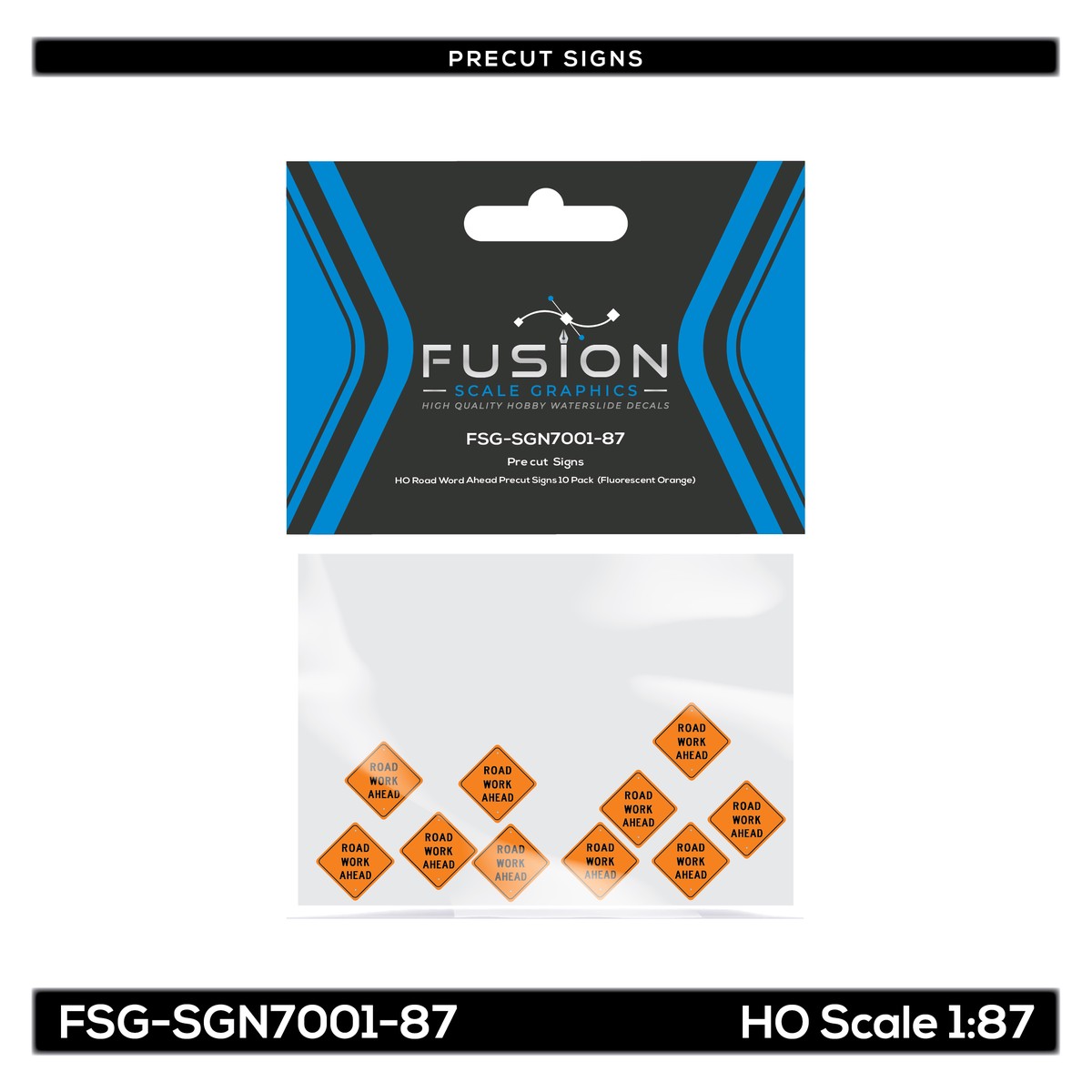 HO Road Word Ahead Precut Signs 10 Pack (Fluorescent Orange)