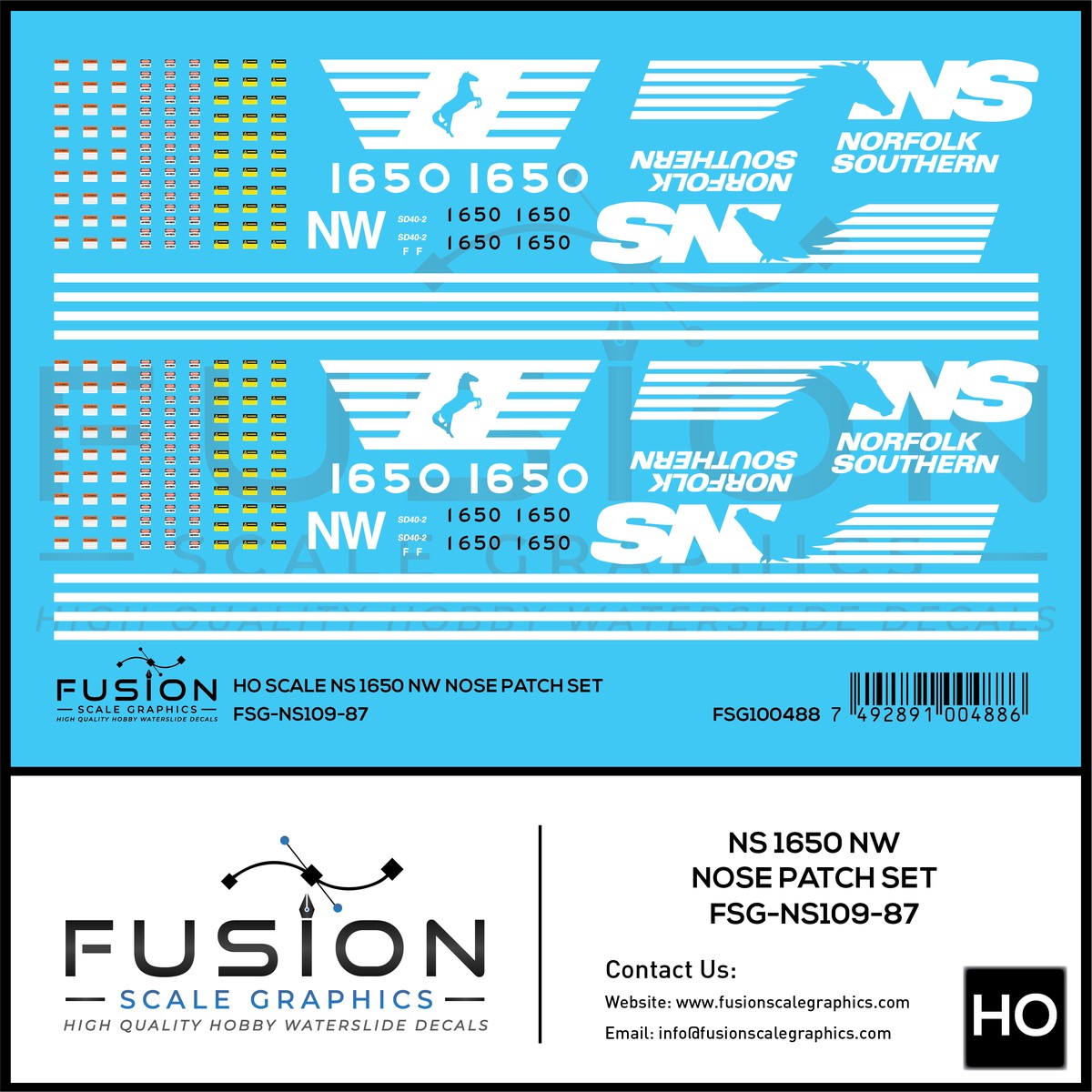 HO Scale Norfolk Southern 1650 N&W Nose Patch Decal Set