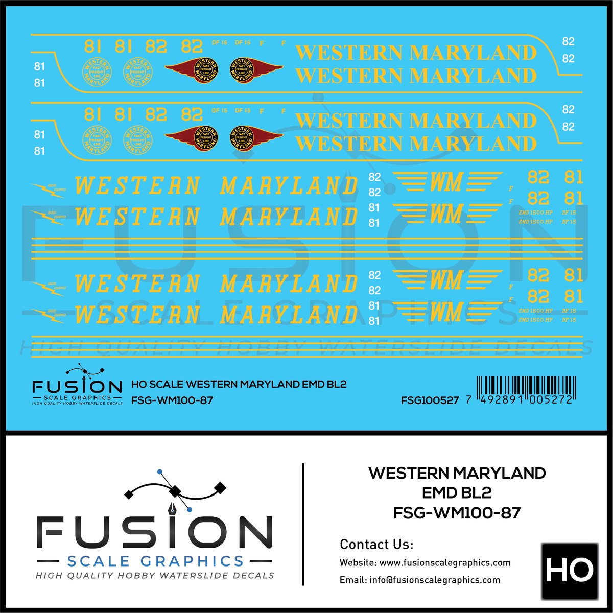 HO Scale Western Maryland EMD BL2 Locomotives Decal Set