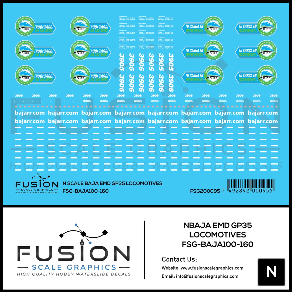 N Scale BAJA GP35 Locomotives Decal Set
