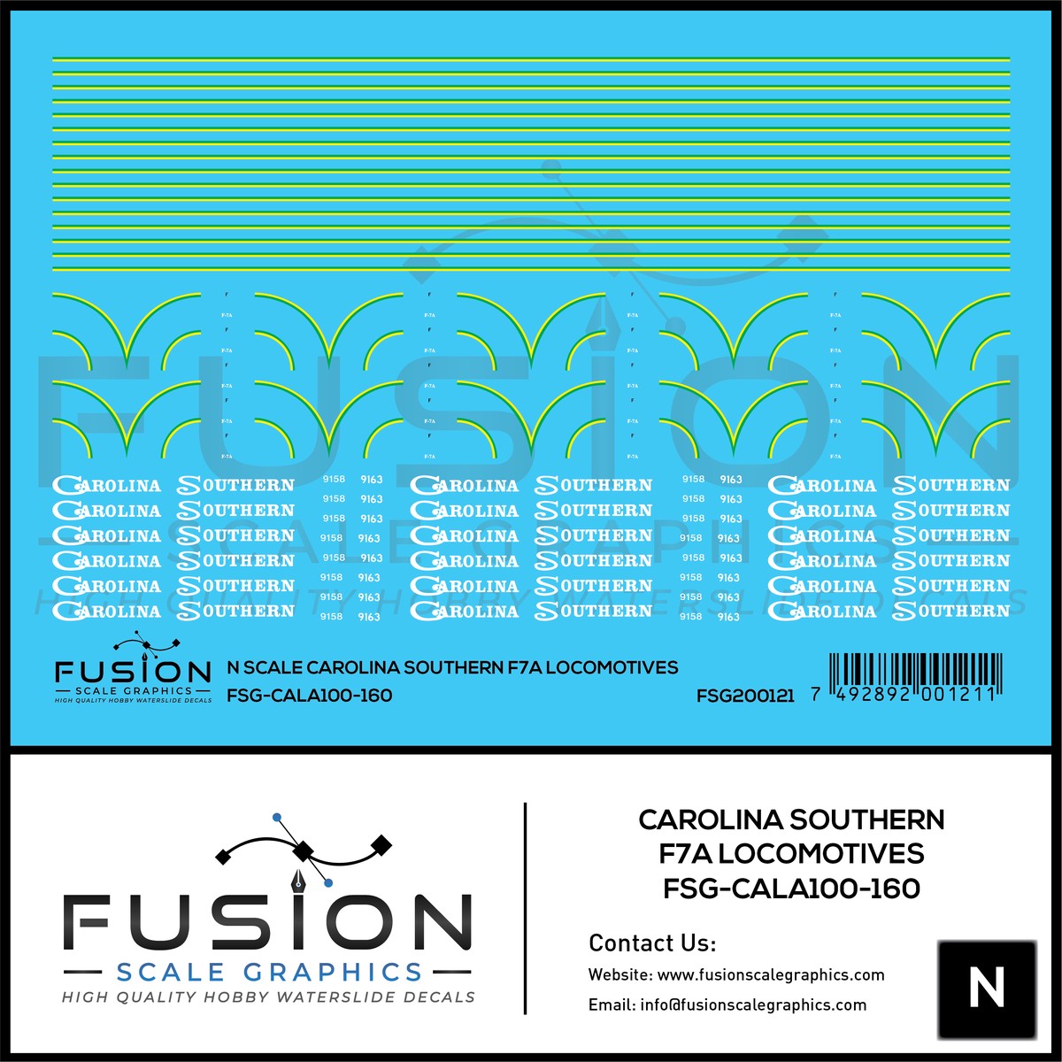 N Scale Carolina Southern EMD F7 Locomotives Decal Set