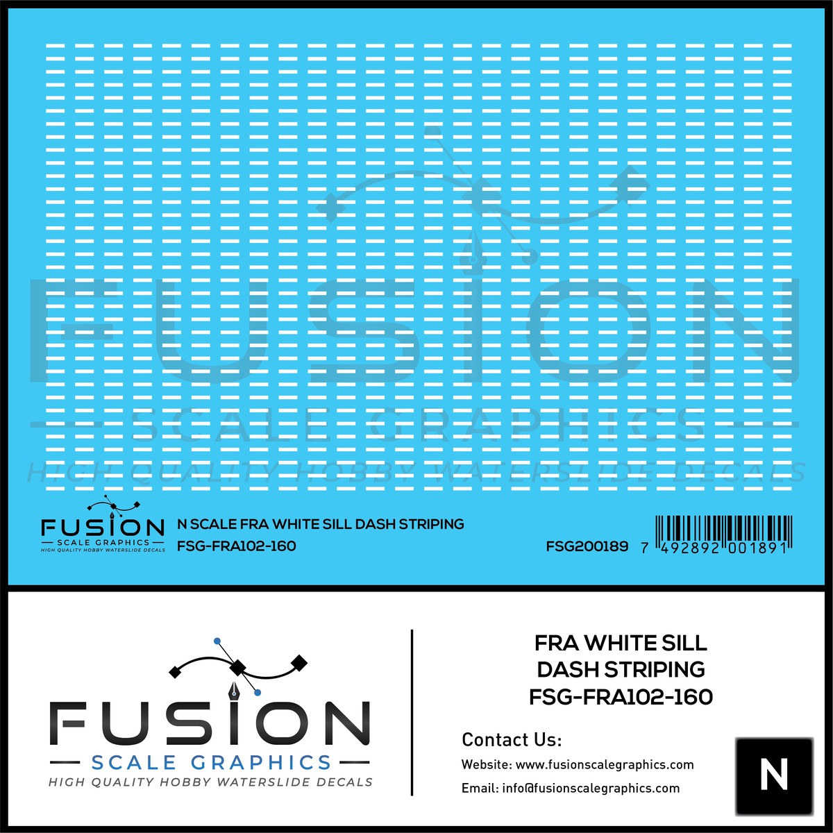 N Scale FRA White Safety Dash Sill Striping Decal Set