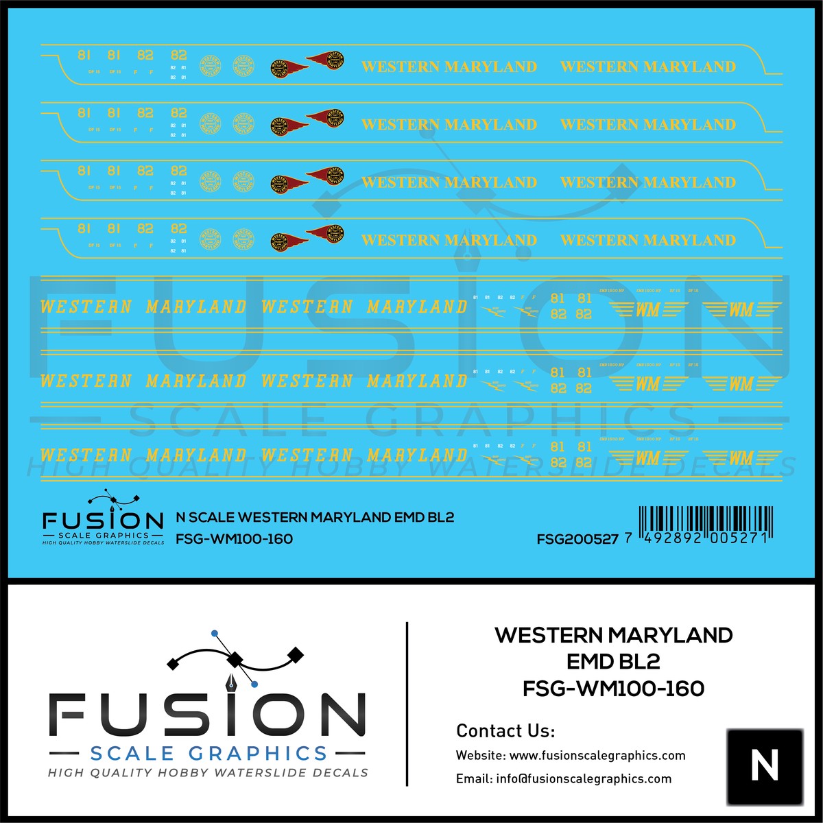 N Scale Western Maryland EMD BL2 Locomotives Decal Set