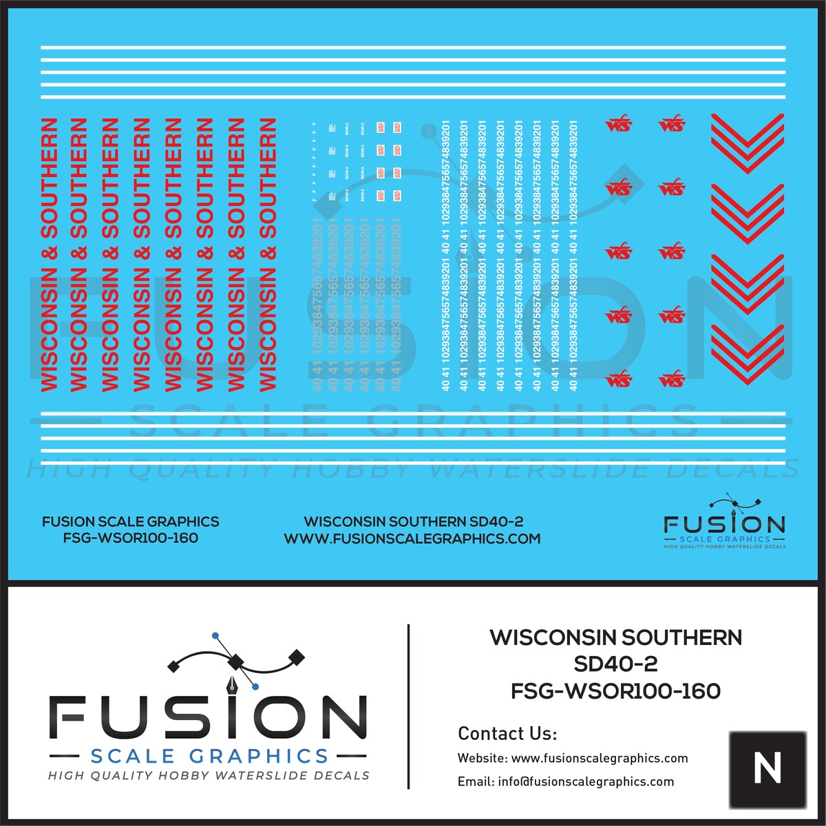 N Scale Wisconsin & Southern EMD SD40-2 Locomotives Decal Set