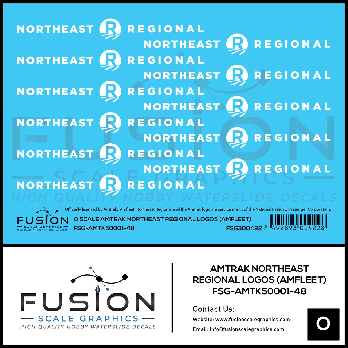 O Scale Amtrak Northeast Regional Amfleet Logos Decal Set