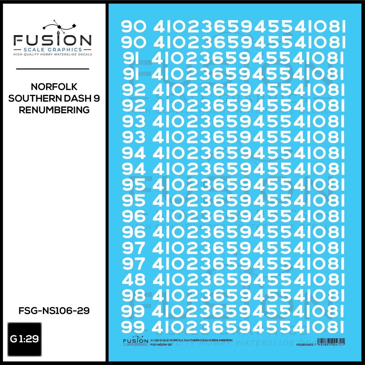G 1:29 Scale Norfolk Southern GE Dash 9 Locomotive Renumbering Decal Set