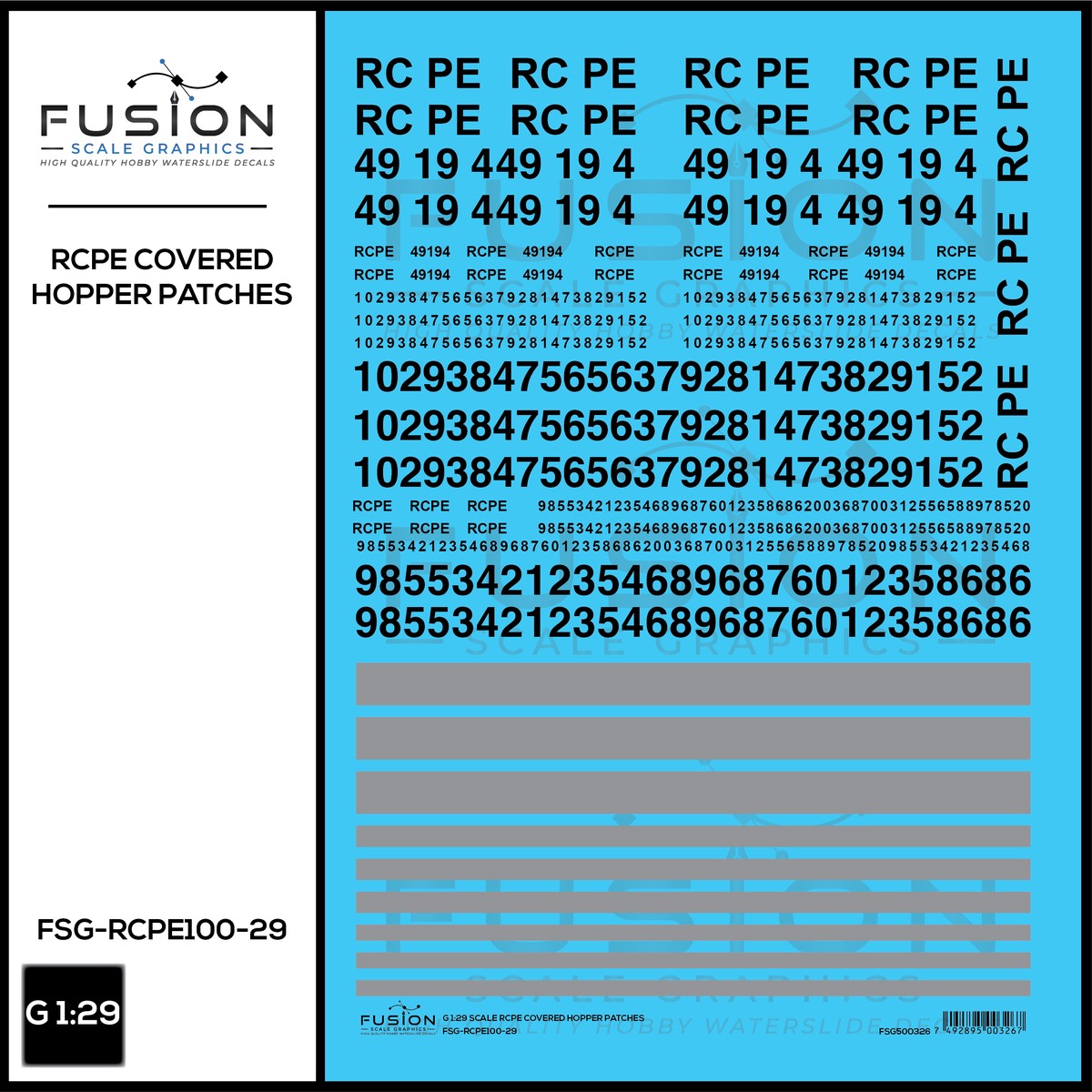 G 1:29 Scale RCPE Covered Hopper Patch Decal Set