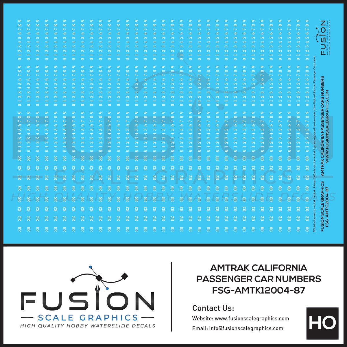 HO Scale Amtrak California Passenger Car Numbers Decal Set