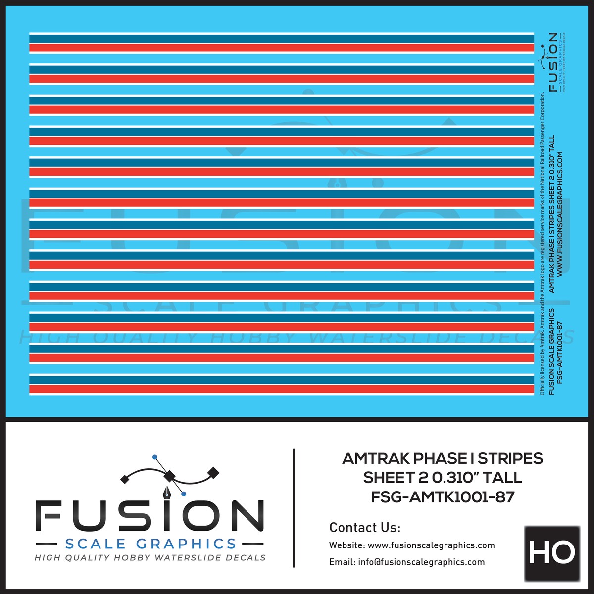 HO Scale Amtrak Phase I Stripes Sheet 2 0.310″ Tall Decal Set