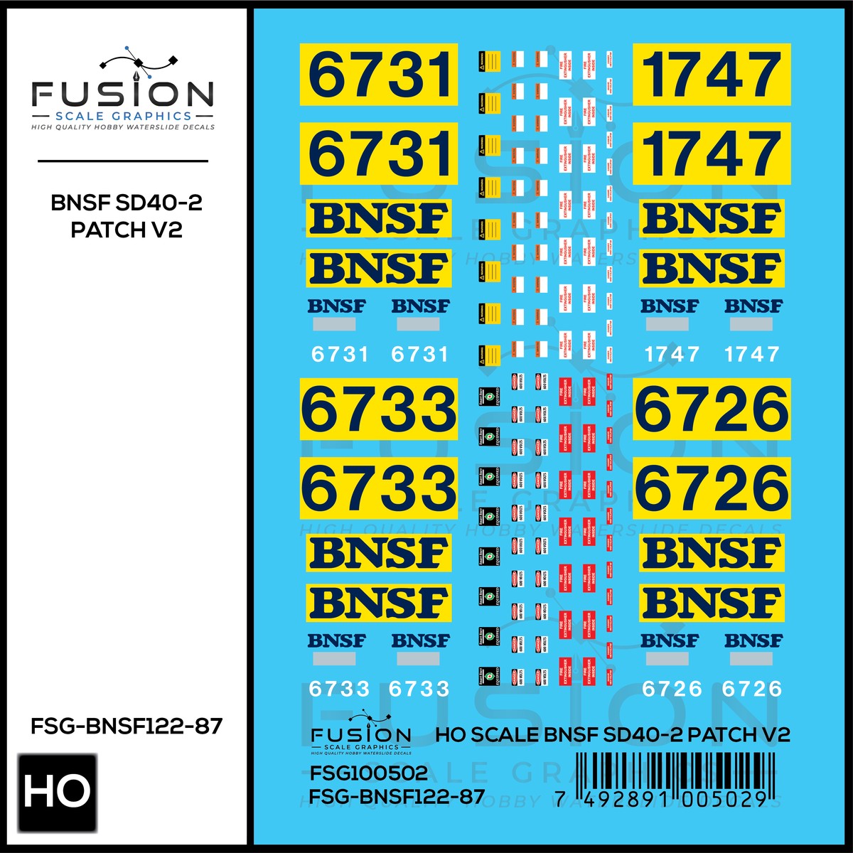 HO Scale BNSF Ex ATSF SD40-2 Patch Decal Set V2