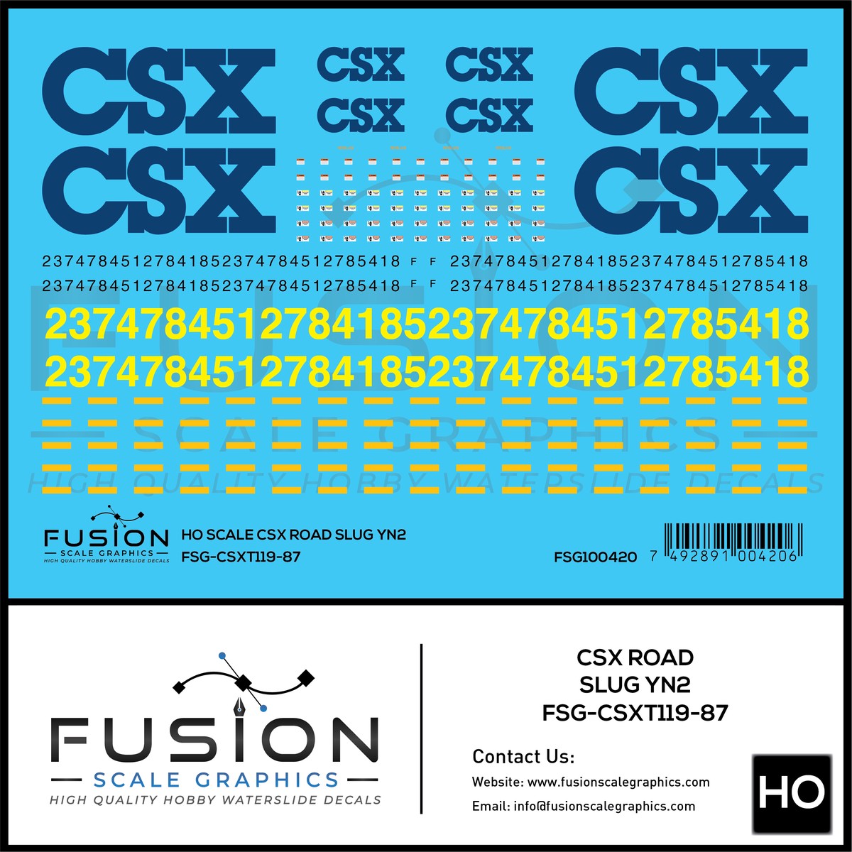 HO Scale CSX Road Slug YN2 Decal Set