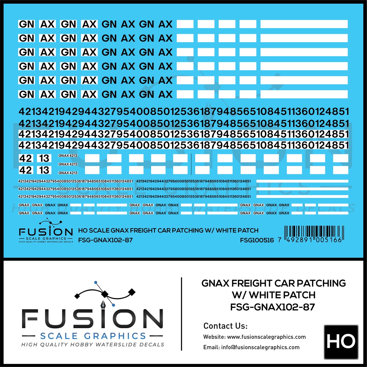 HO Scale GNAX Covered Hoppers Patching and Numbering Decal Set W/ White Patches