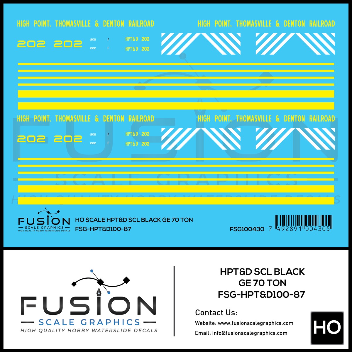 HO Scale High Point Thomasville & Denton Railroad SCL Black GE 70 Ton Switcher Locomotive Decal Set