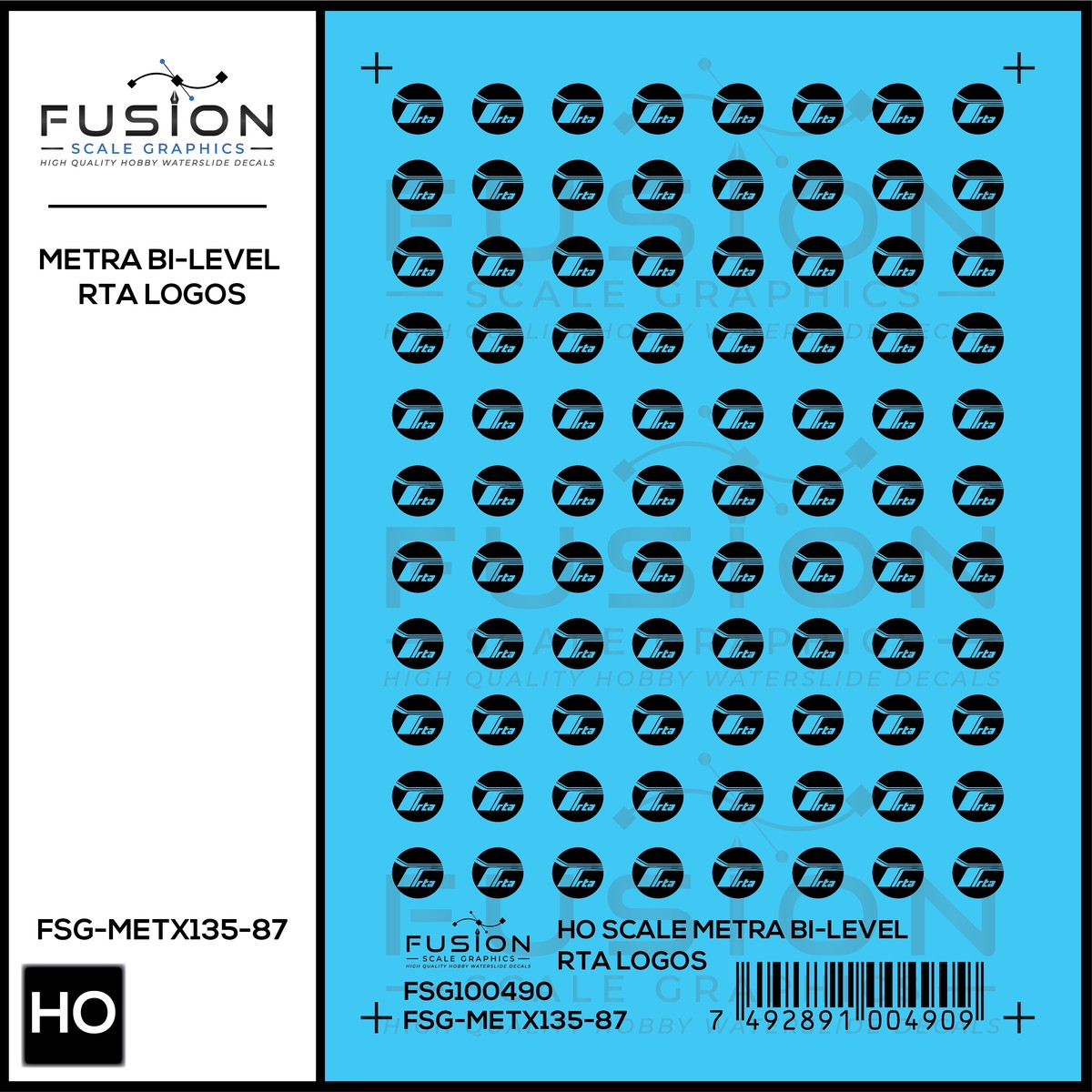 HO Scale Metra Budd Bi-Level Car RTA Logos Decal Set
