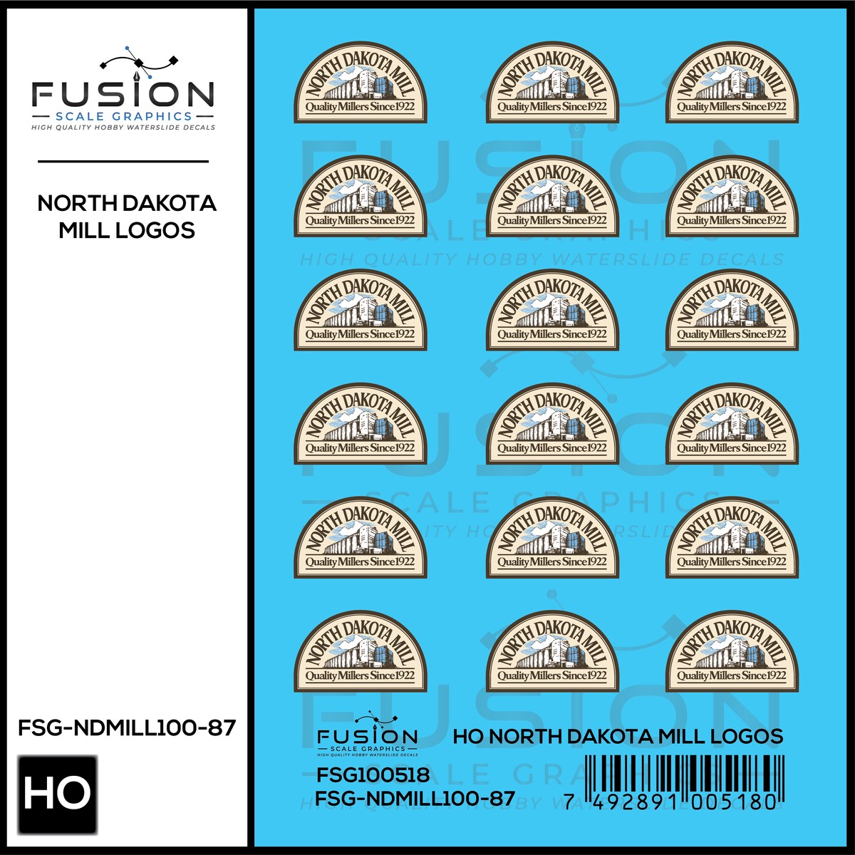 HO Scale North Dakota Mills Pressure Side Hopper Logos Decal Set