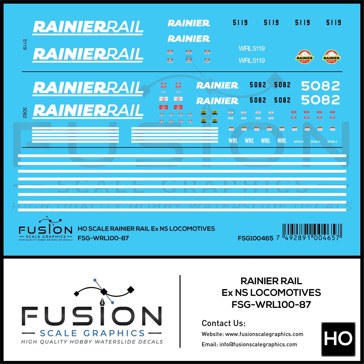 HO Scale Rainier Rail Ex NS GP38-2 Locomotives Decal Set