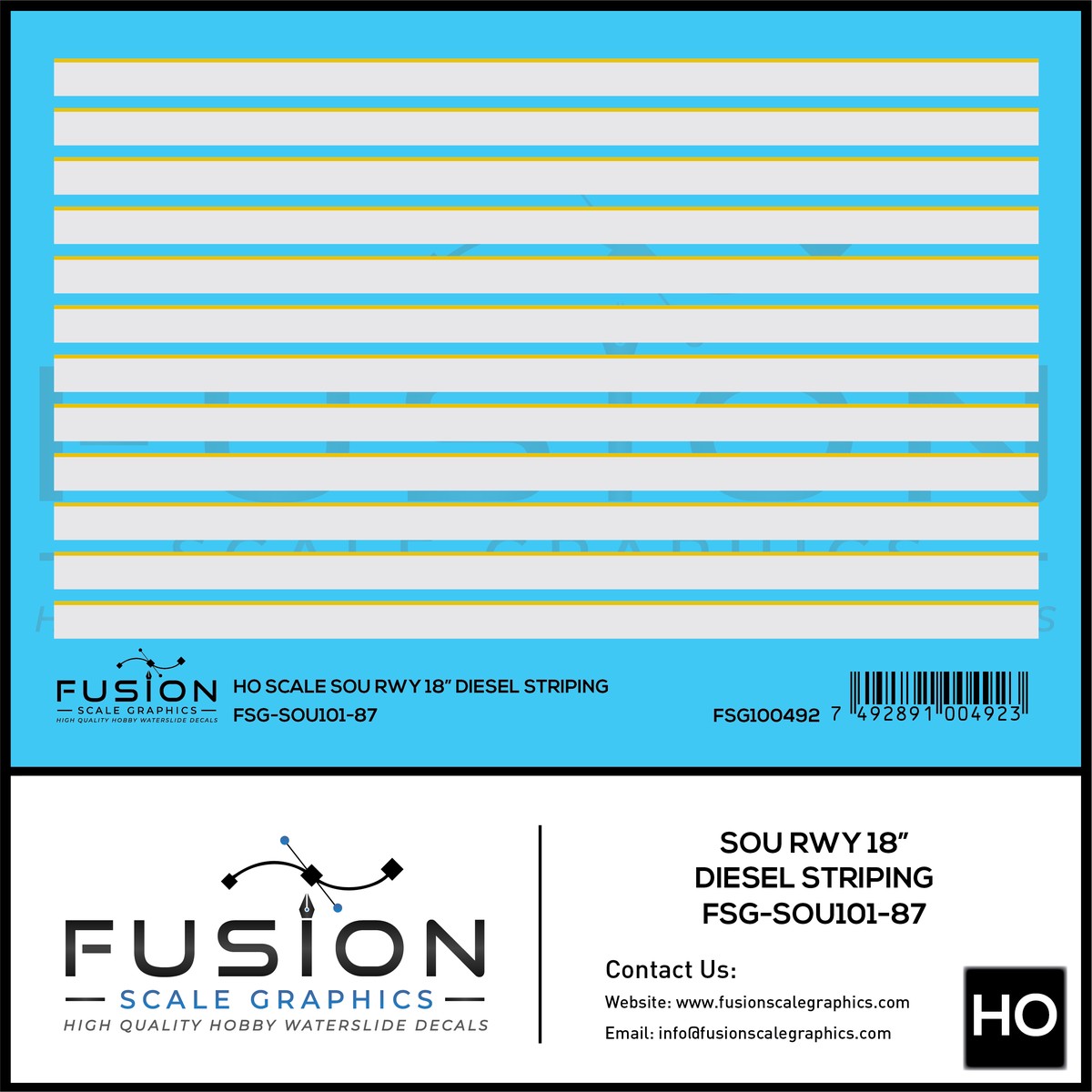 HO Scale Southern Railway 18″ Diesel Locomotive Striping Decal Set