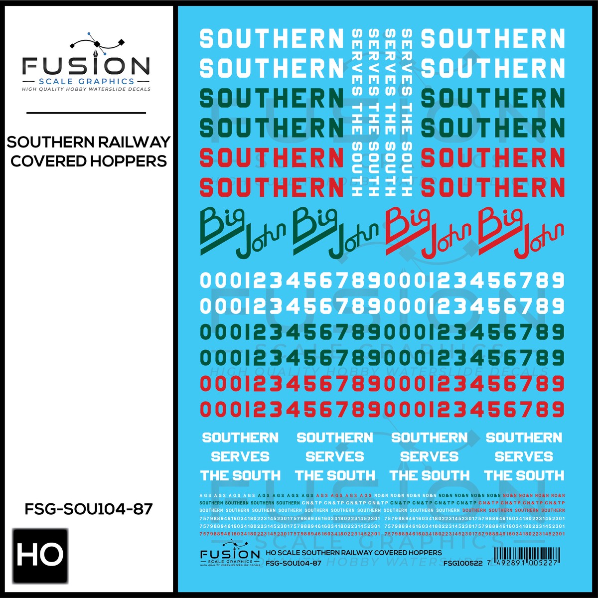HO Scale Southern Railway Covered Hoppers Decal Set
