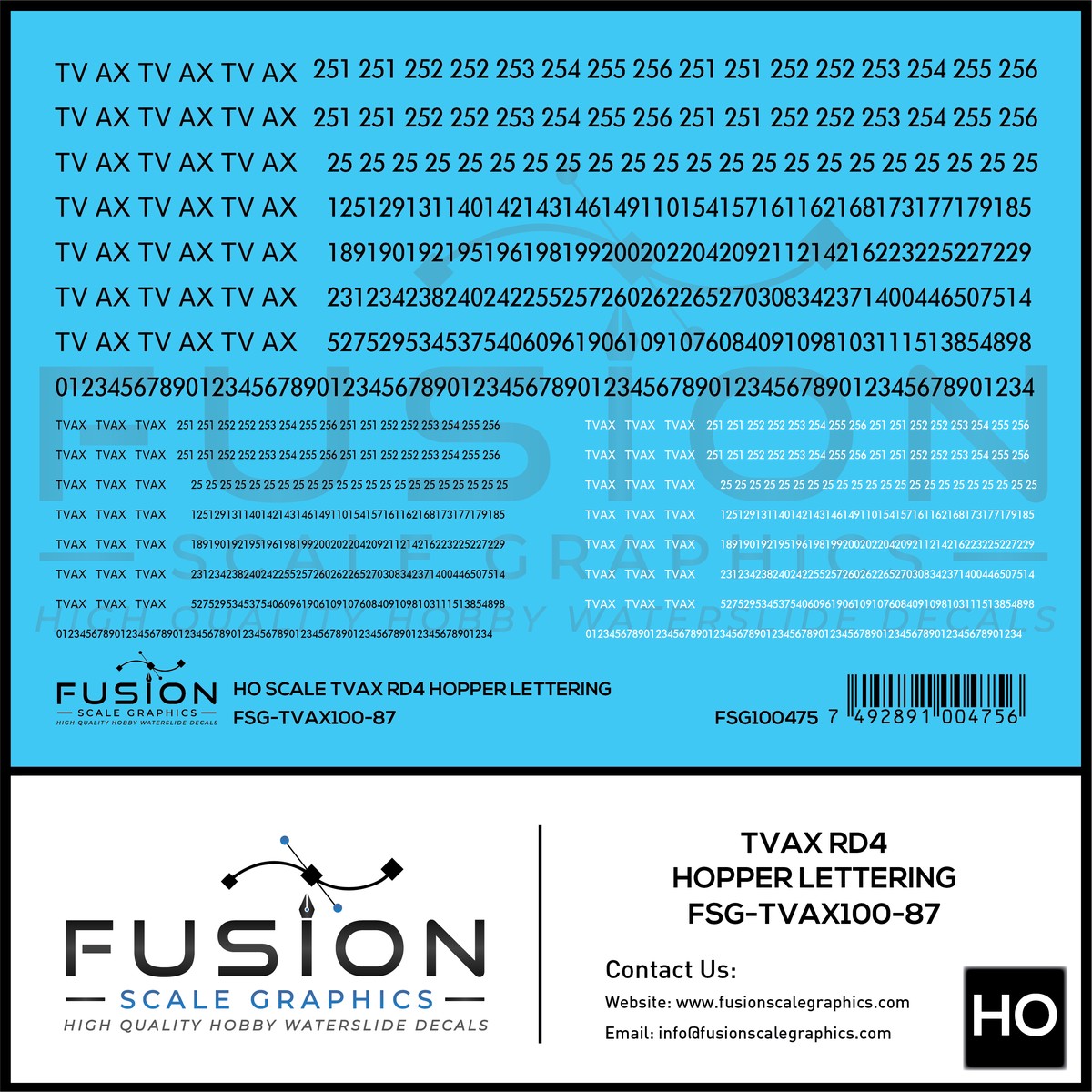 HO Scale TVAX RD4 Coal Hoppers Lettering Decal Set