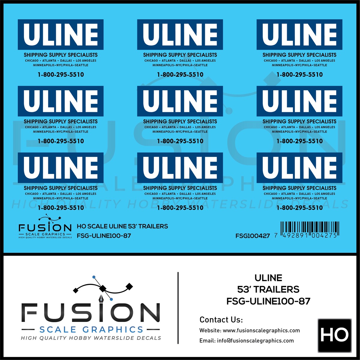 HO Scale ULINE 53′ Trailers Decal Set