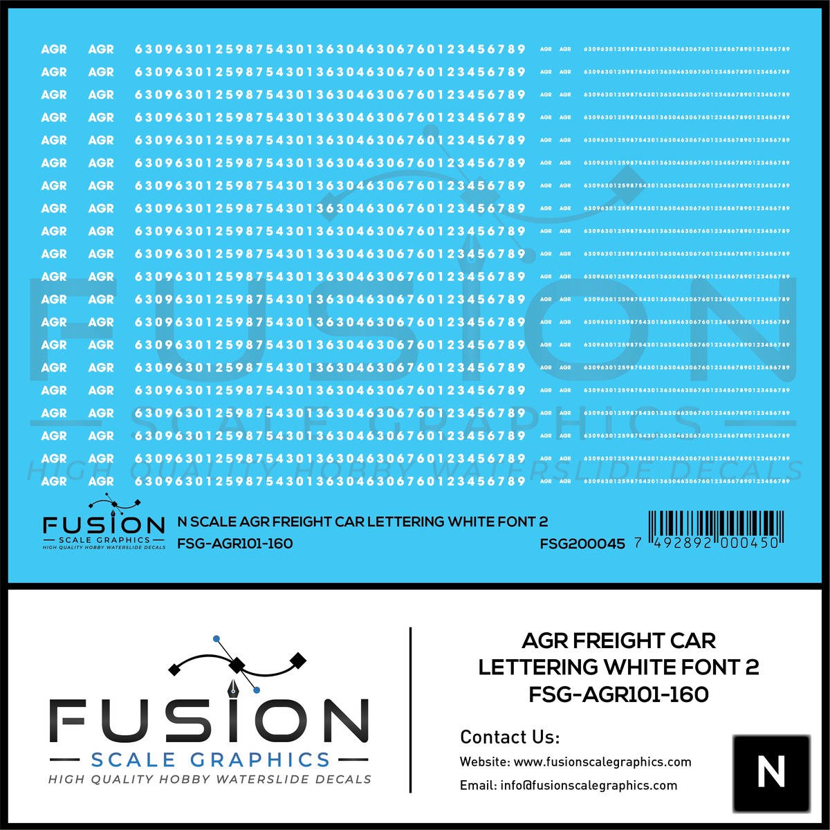 N Scale AGR Freight Car Lettering White Font 2 Decal Set