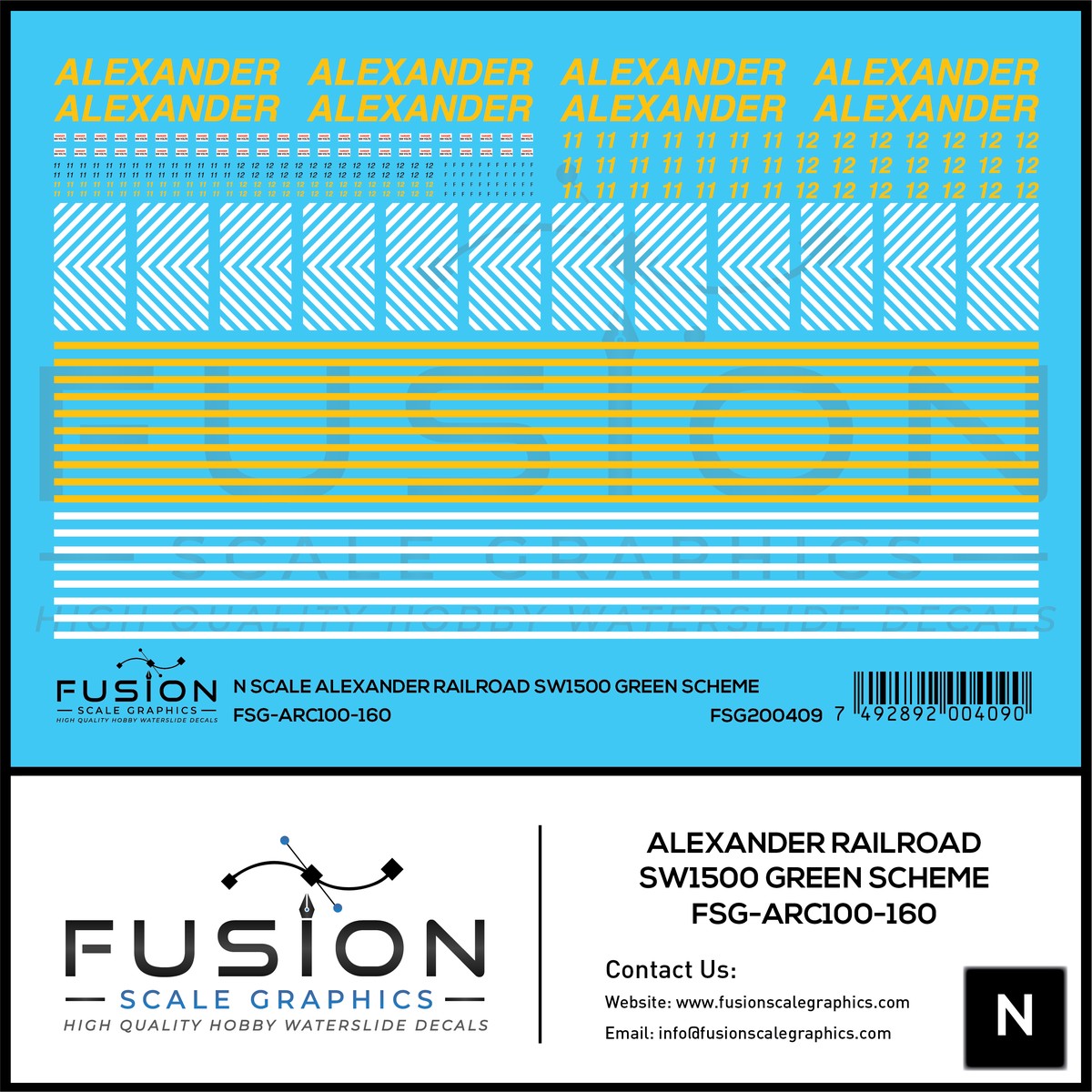 N Scale Alexander Railroad SW1500 Green Scheme Locomotive Decal Set