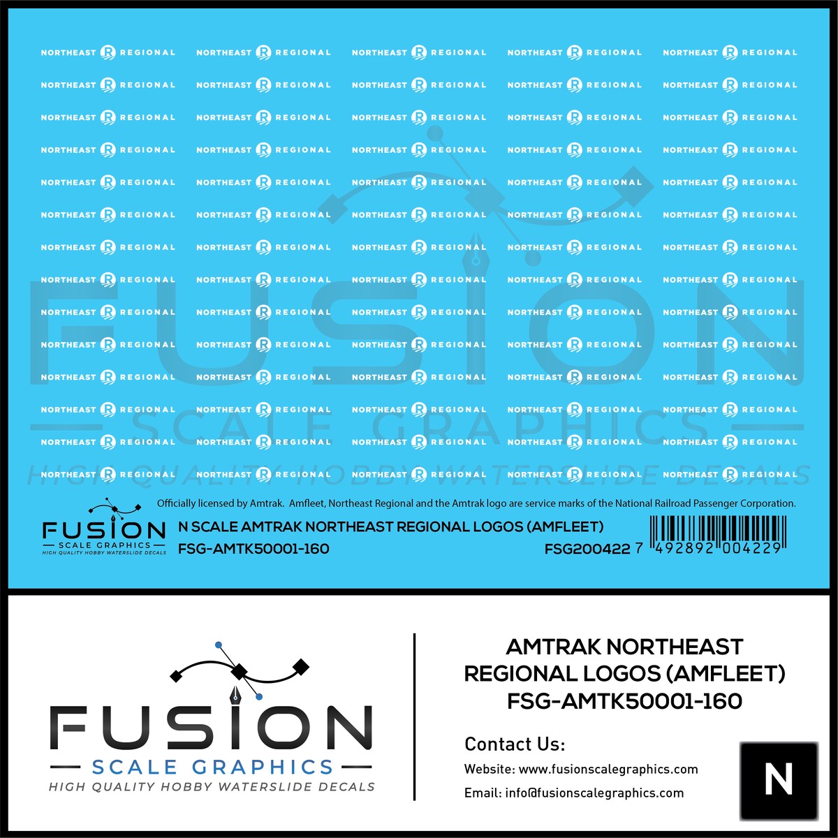N Scale Amtrak Northeast Regional Amfleet Logos Decal Set