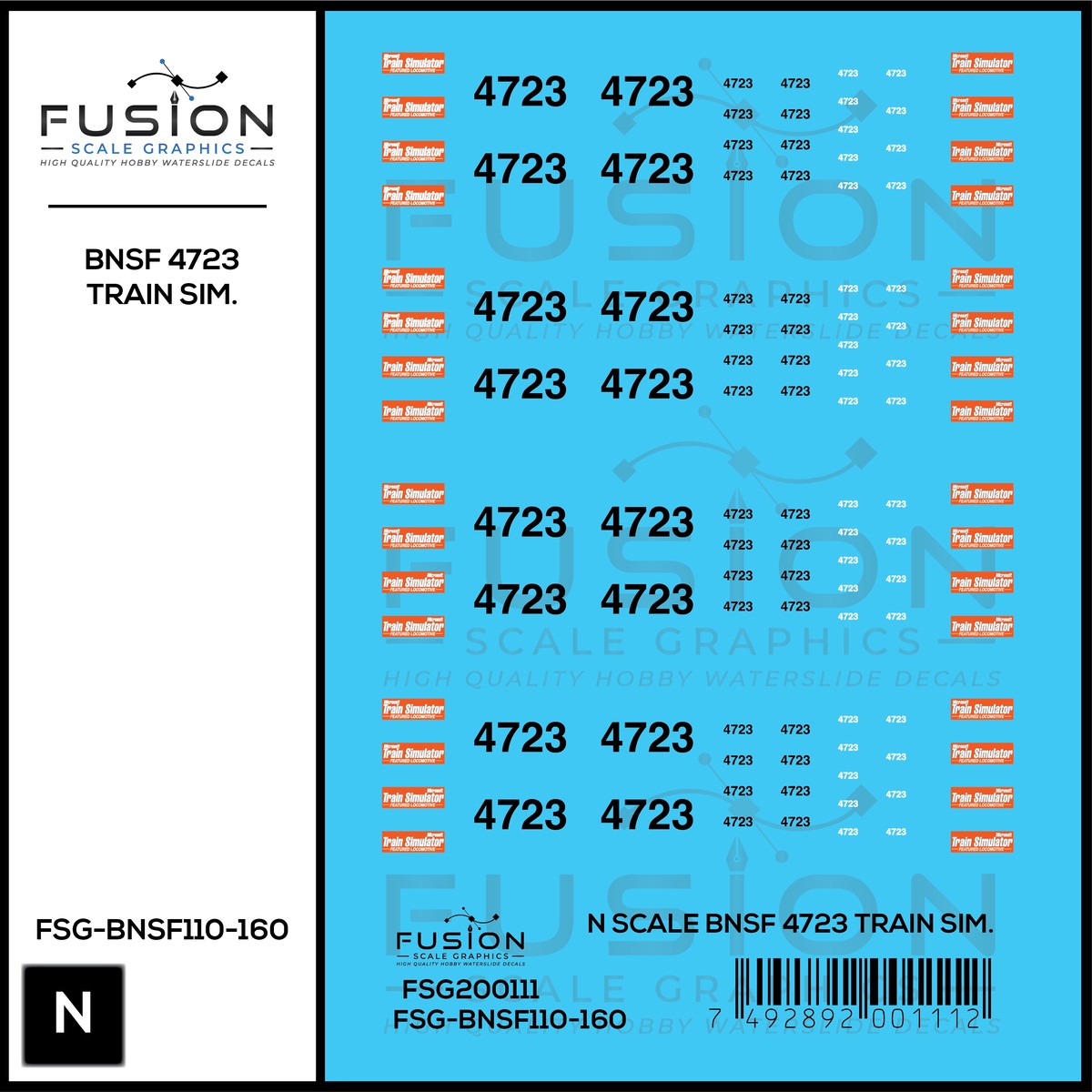 N Scale BNSF 4723 GE Dash 9 Train Sim Decal Set