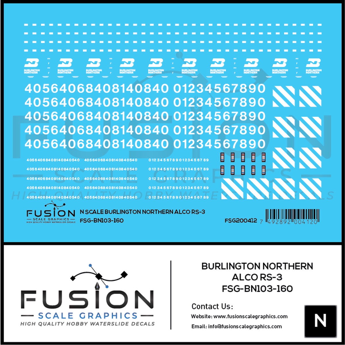 N Scale Burlington Northern Alco RS3 Locomotive Decal Set