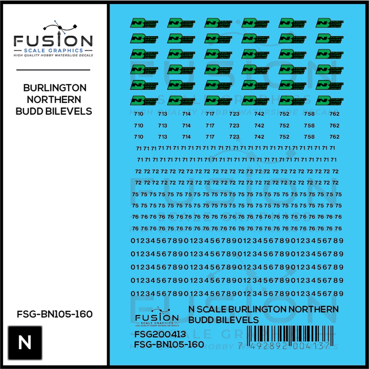 N Scale Burlington Northern Budd Bilevels Decal Set