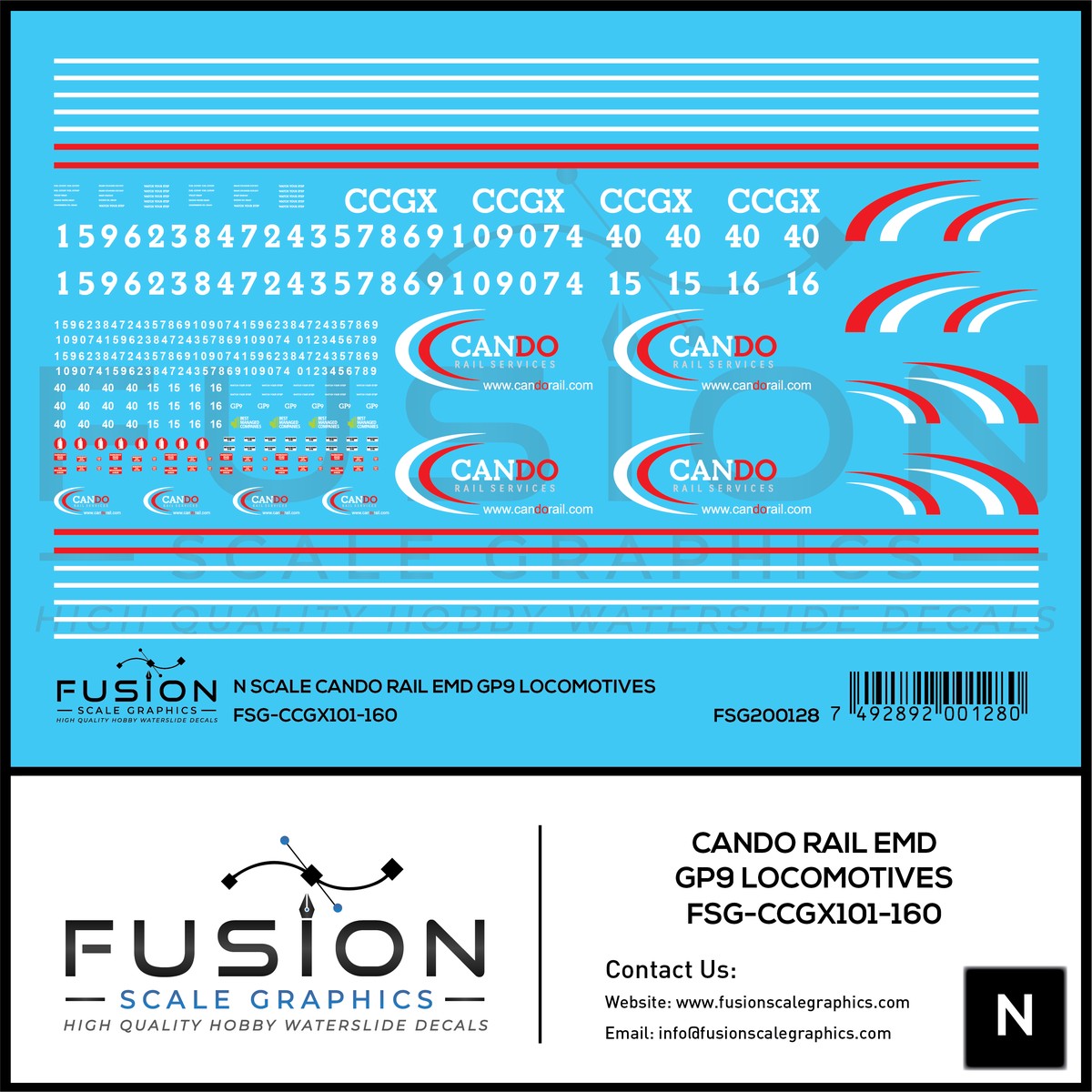 N Scale Cando Rail EMD GP9 Locomotives Decal Set