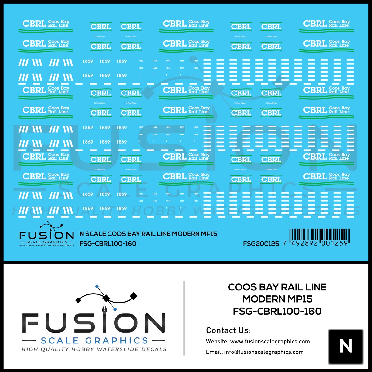 N Scale Coos Bay Rail Line Modern MP15 Locomotive Decal Set