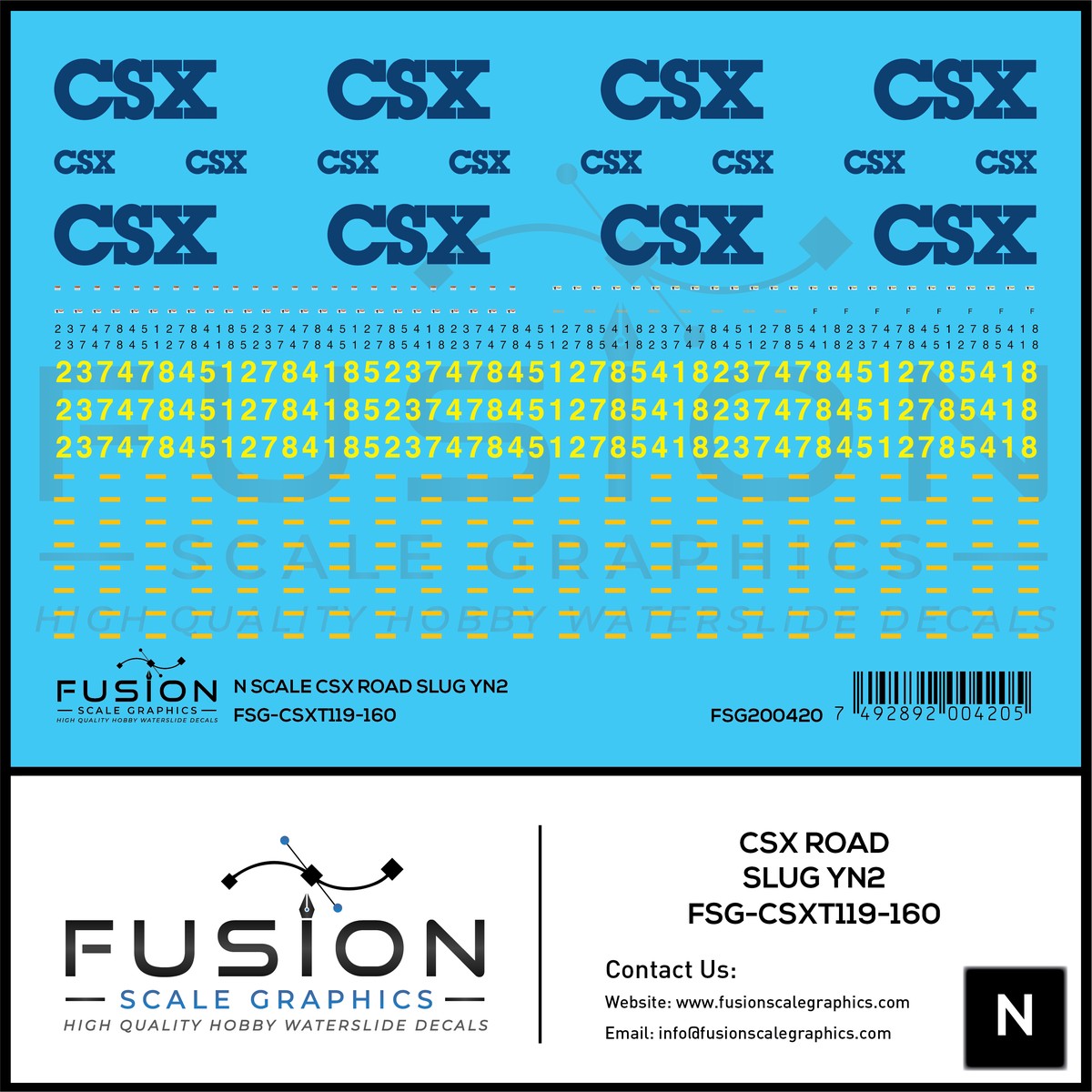 N Scale CSX Road Slug YN2 Decal Set