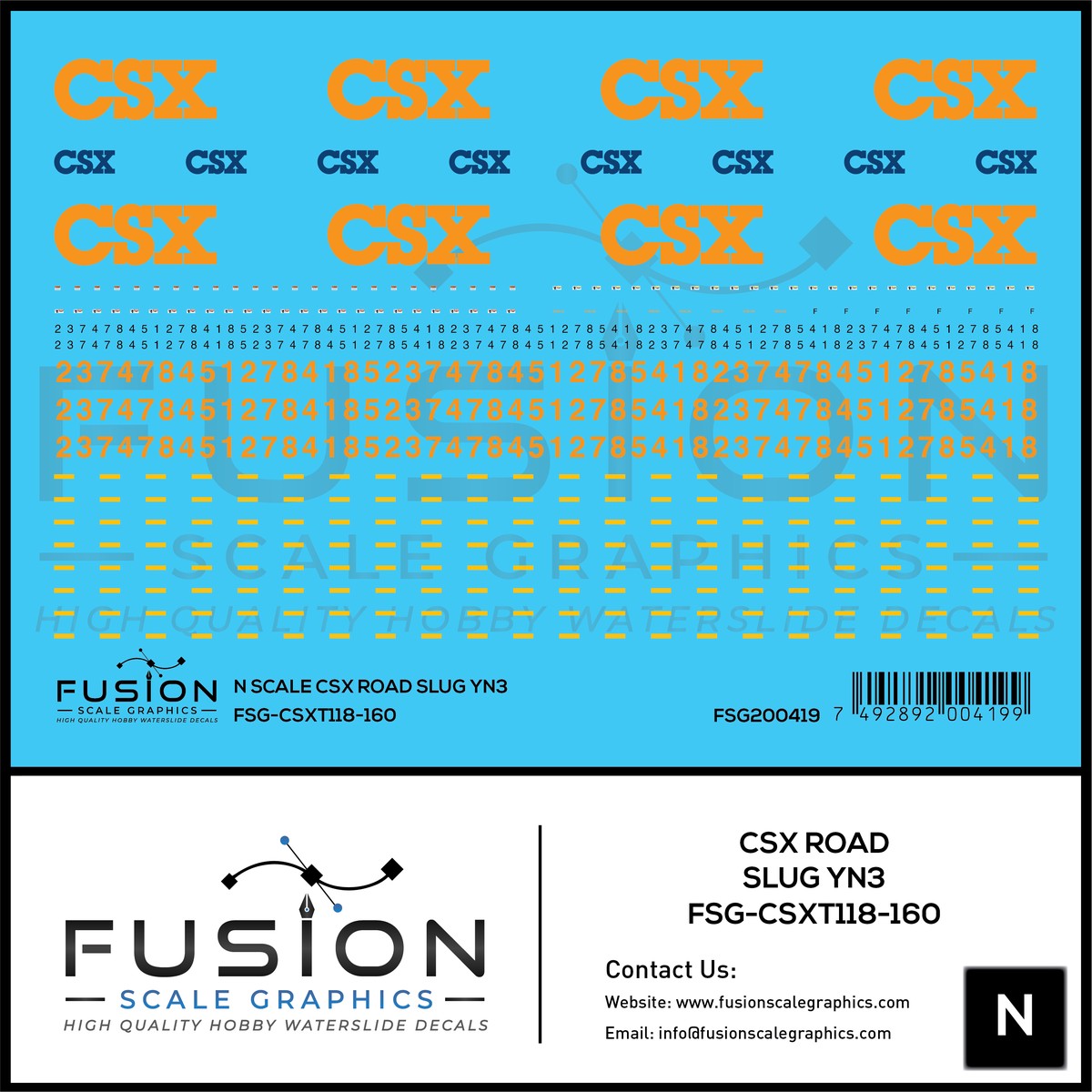 N Scale CSX Road Slug YN3 Decal Set