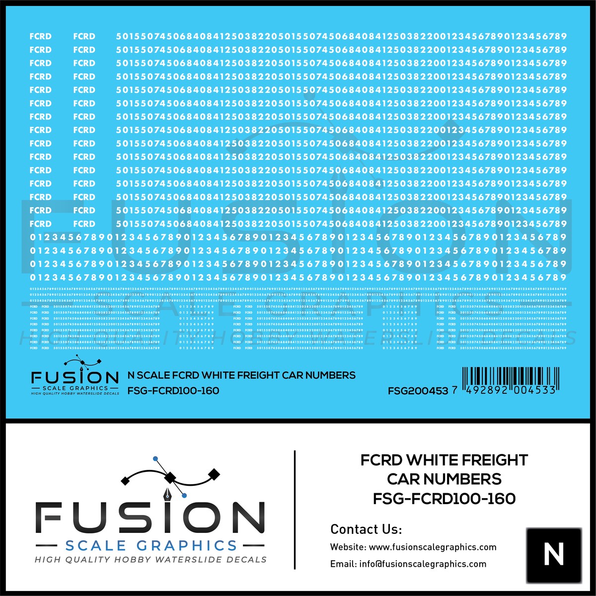 N Scale First Coast FCRD White Freight Car Numbers Decal Set