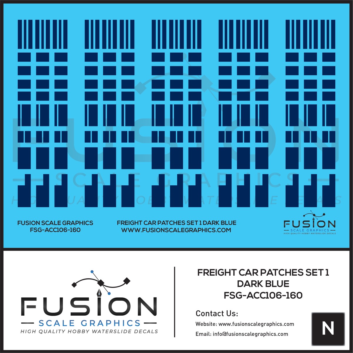 N Scale Freight Car Patches Set 1 Dark Blue Decal Set