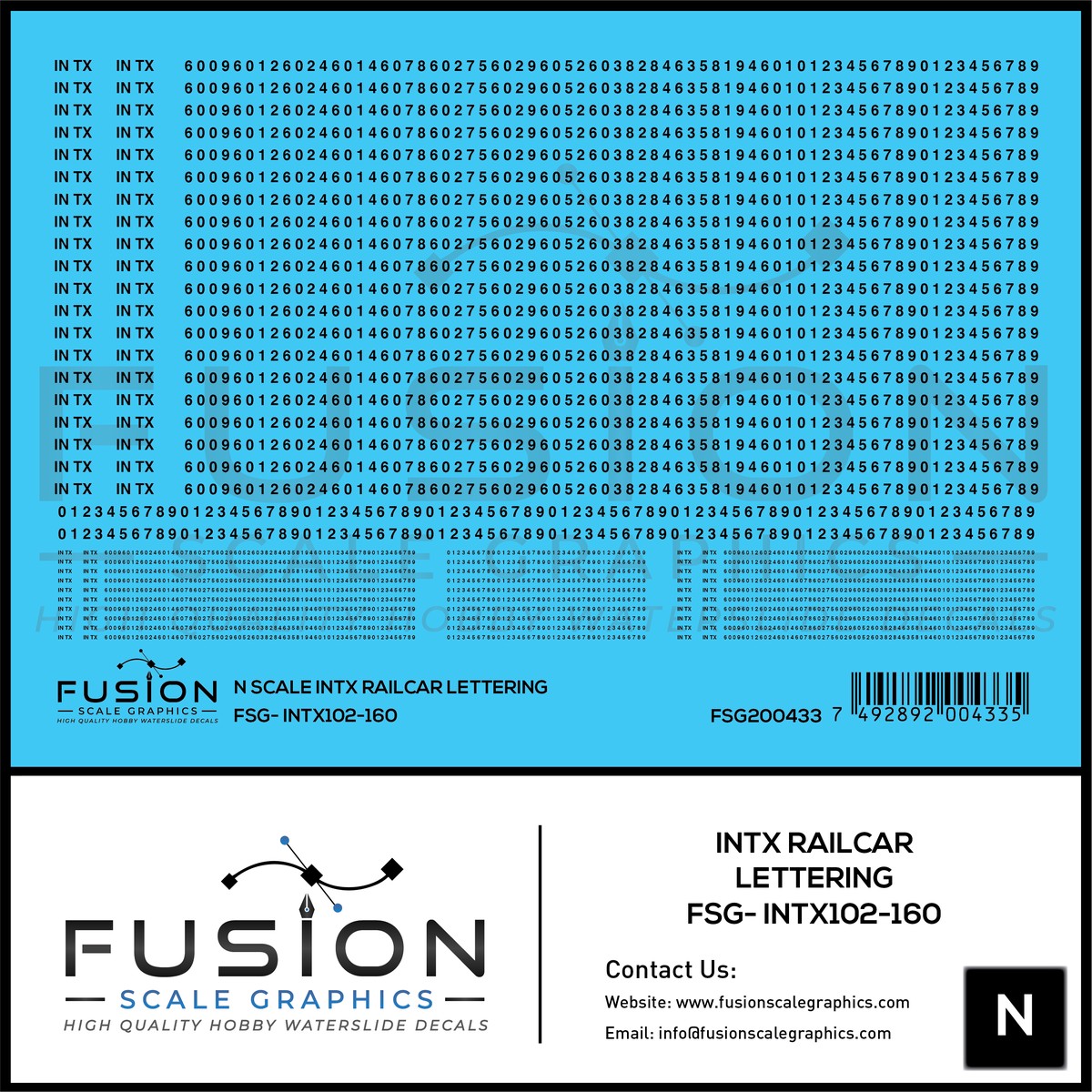 N Scale INTX Railcar Lettering Decal Set