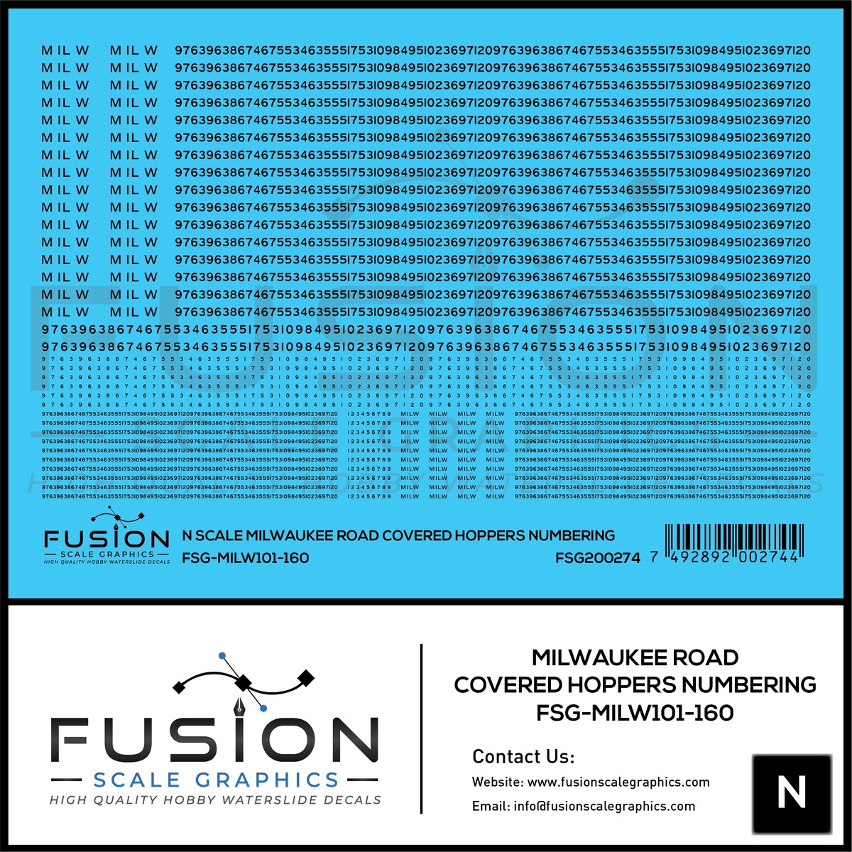 N Scale Milwaukee Road Covered Hoppers Numbering Decal Set