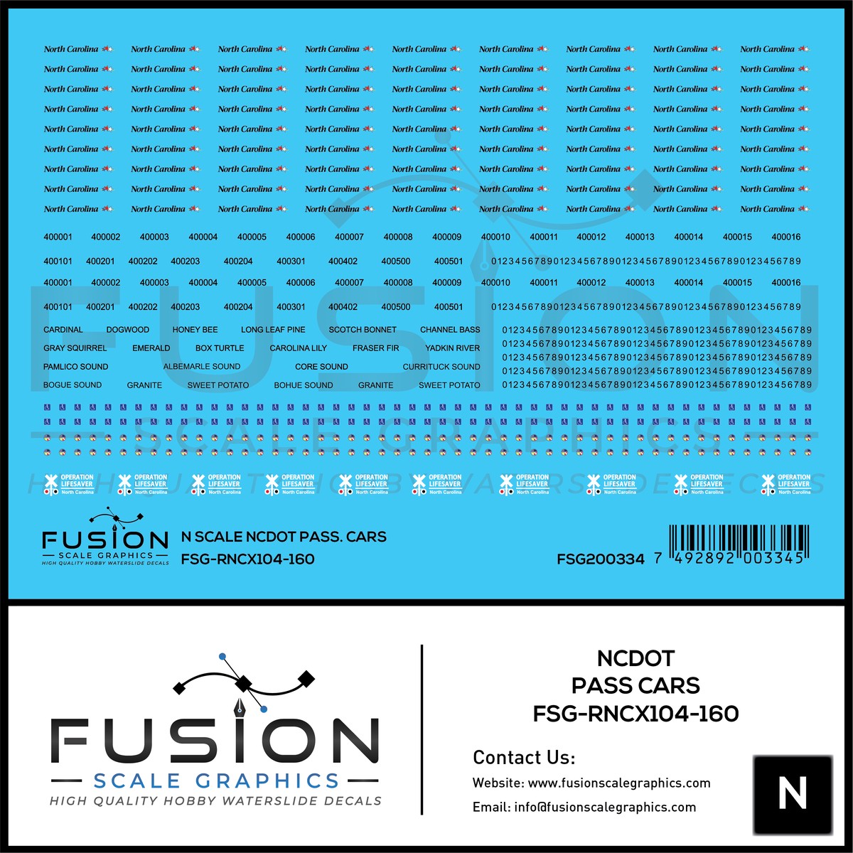 N Scale North Carolina DOT Passenger Cars Decal Set