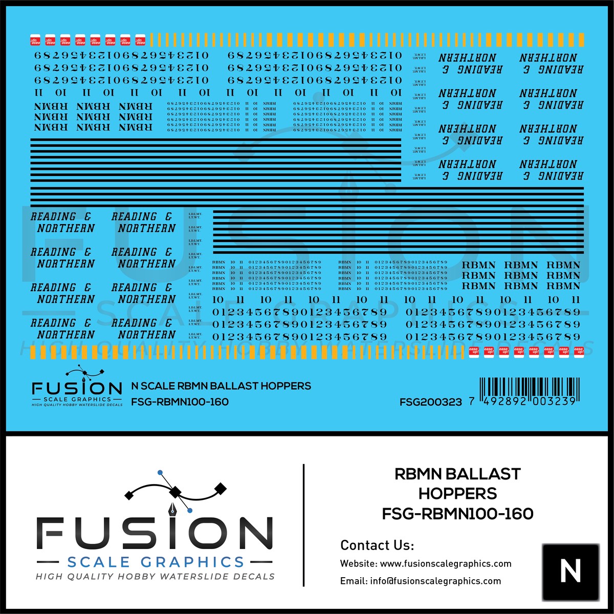 N Scale Reading & Northern Ballast Hopper Cars Decal Set