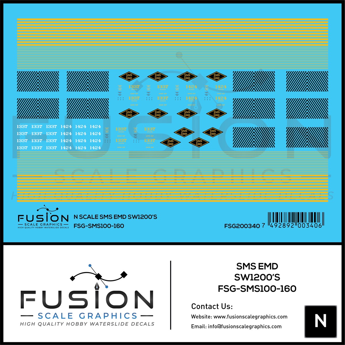 N Scale SMS Lines EMD SW1200 Locomotives Decal Set