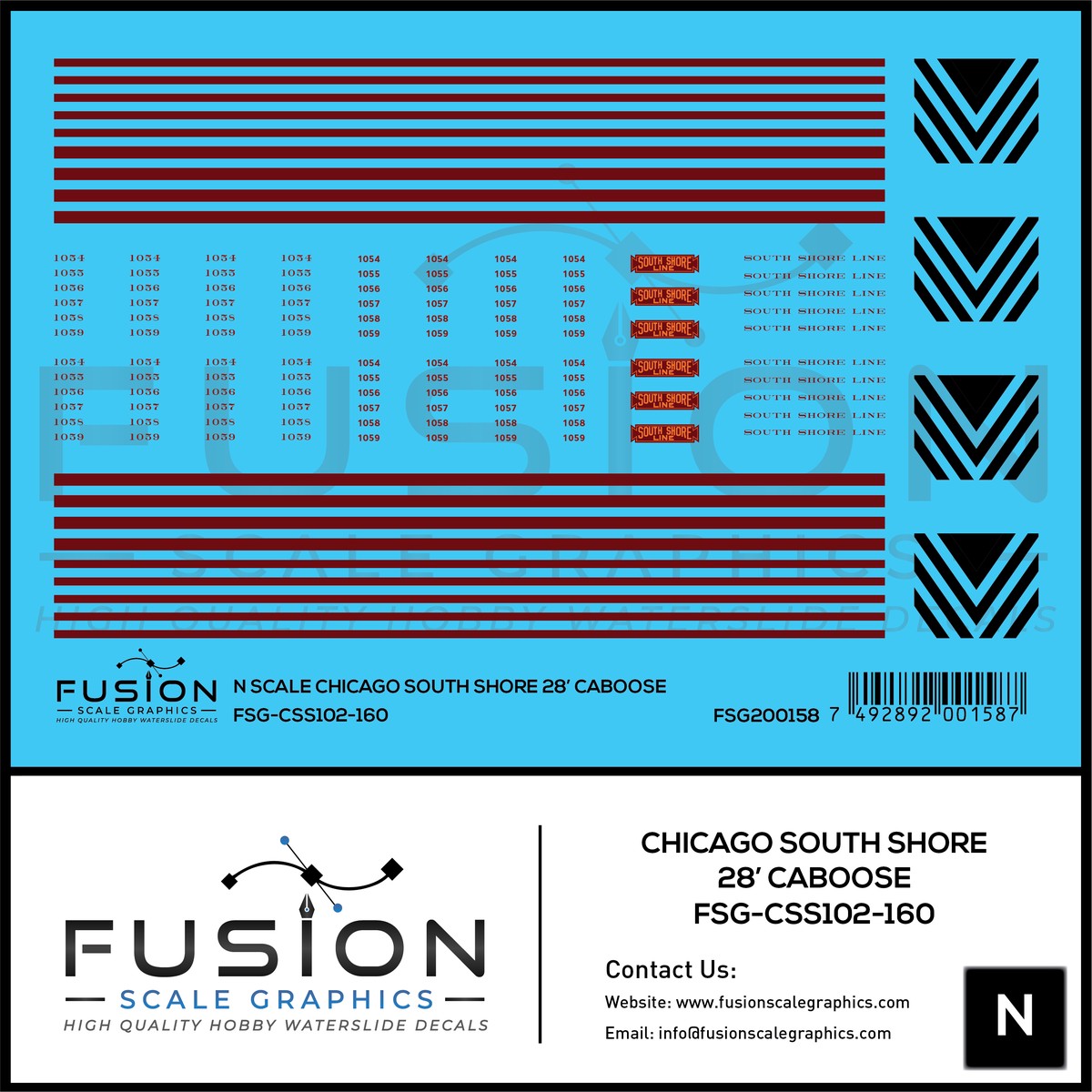 N Scale South Shore Line Caboose Decal Set