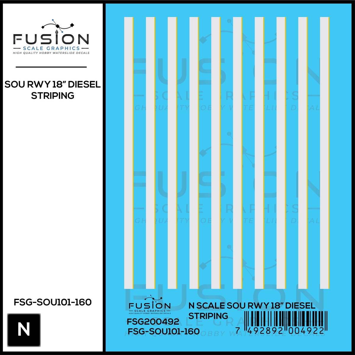 N Scale Southern Railway 18″ Diesel Locomotive Striping Decal Set