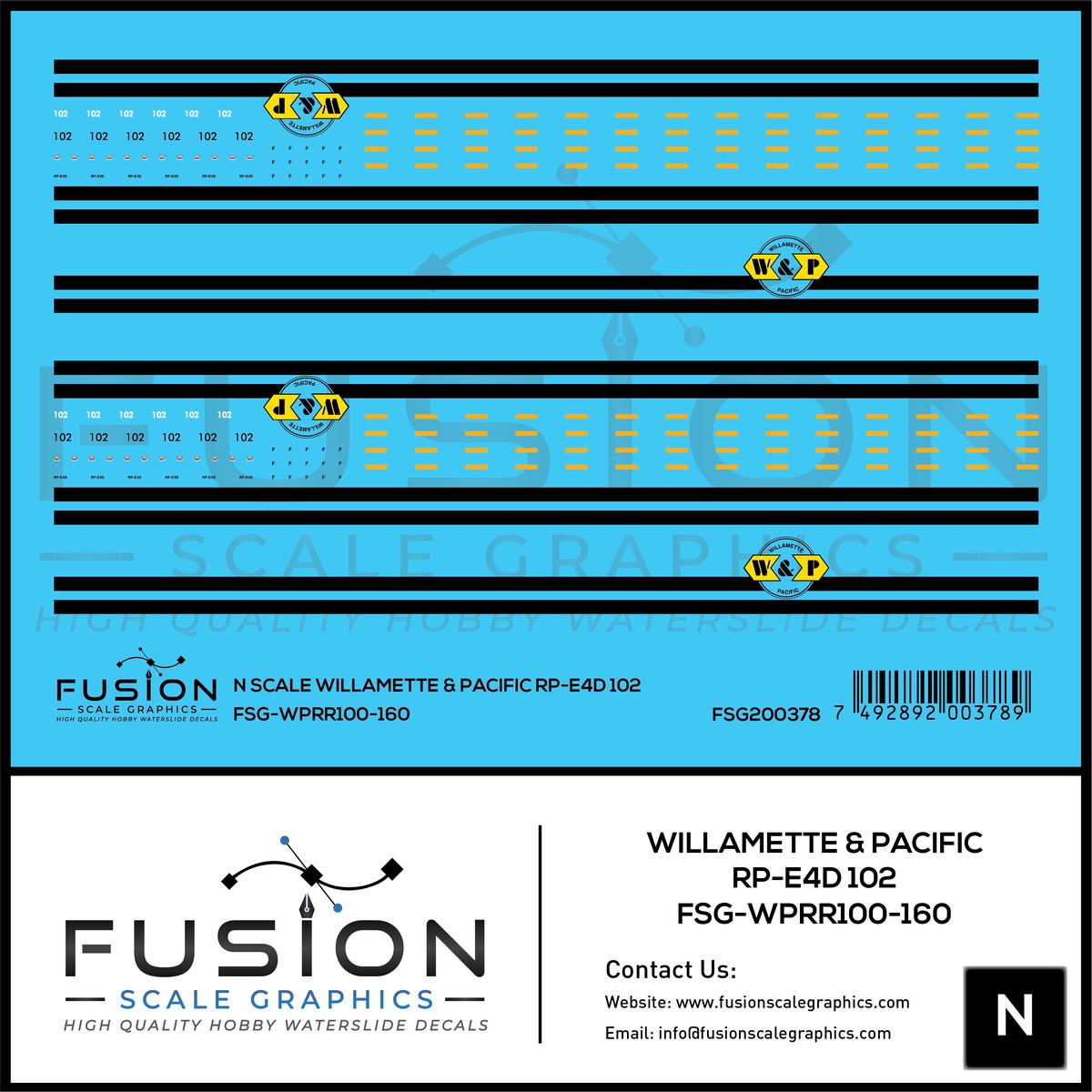 N Scale Willamette & Pacific Railroad 102 RP-E4D Locomotive Decal Set