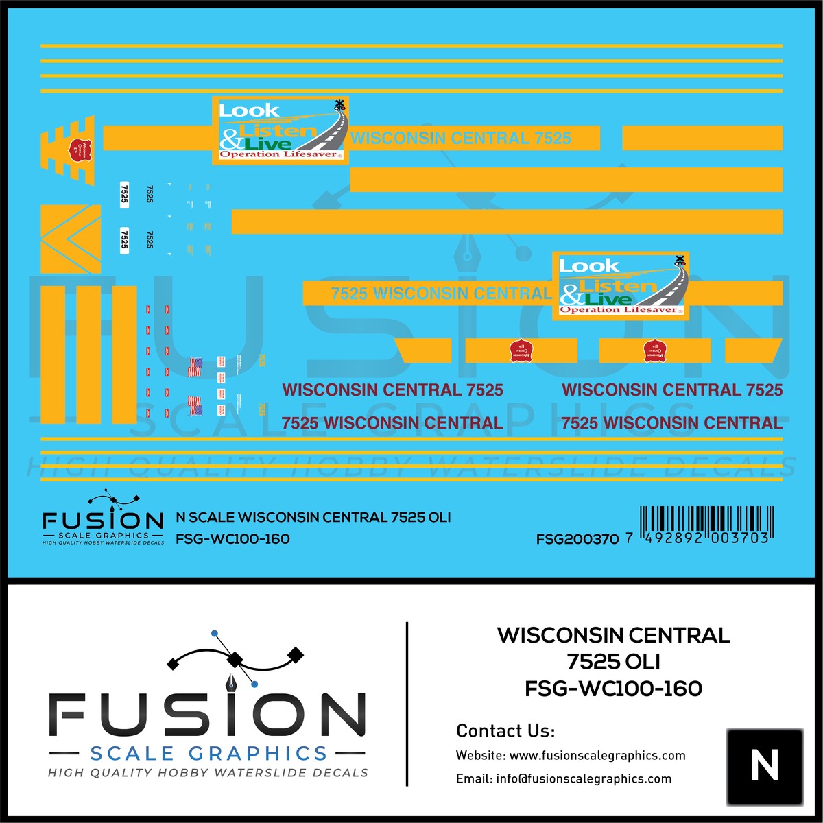 N Scale Wisconsin Central 7525 OLS SD45MQ-3 Locomotive Decal Set