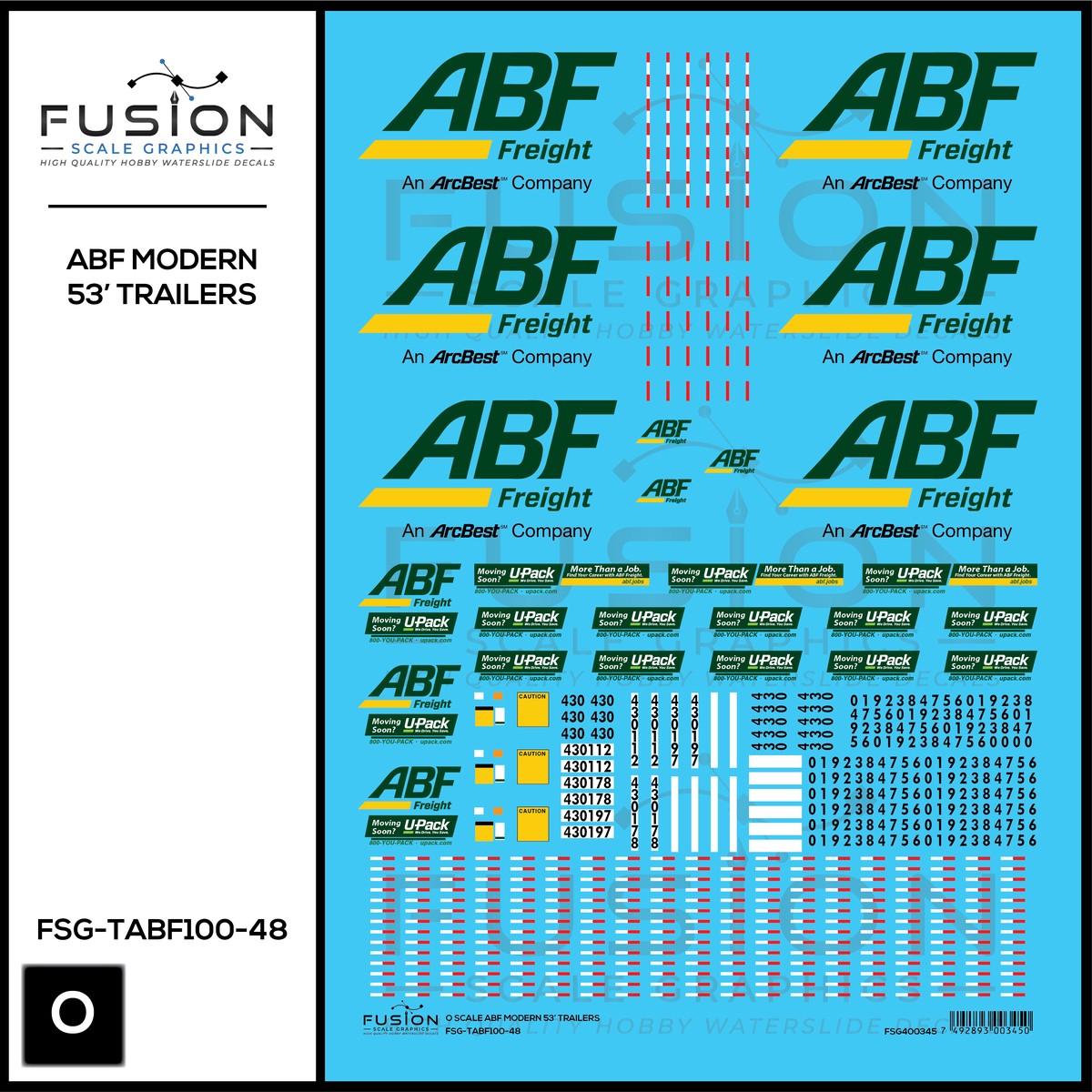 O Scale ABF Freight Modern 53′ Truck Trailers Decal Set